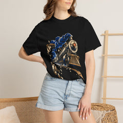 Midnight Departure Tee worn Printify context view on a Black Comfort Colors 1717 tee