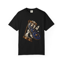 Shattered Hourglass Tee large front print on a Black Comfort Colors 1717 tee