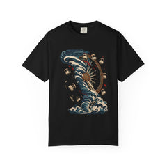 Flying Ferris Wheel Tee large front print on a Black Comfort Colors 1717 tee