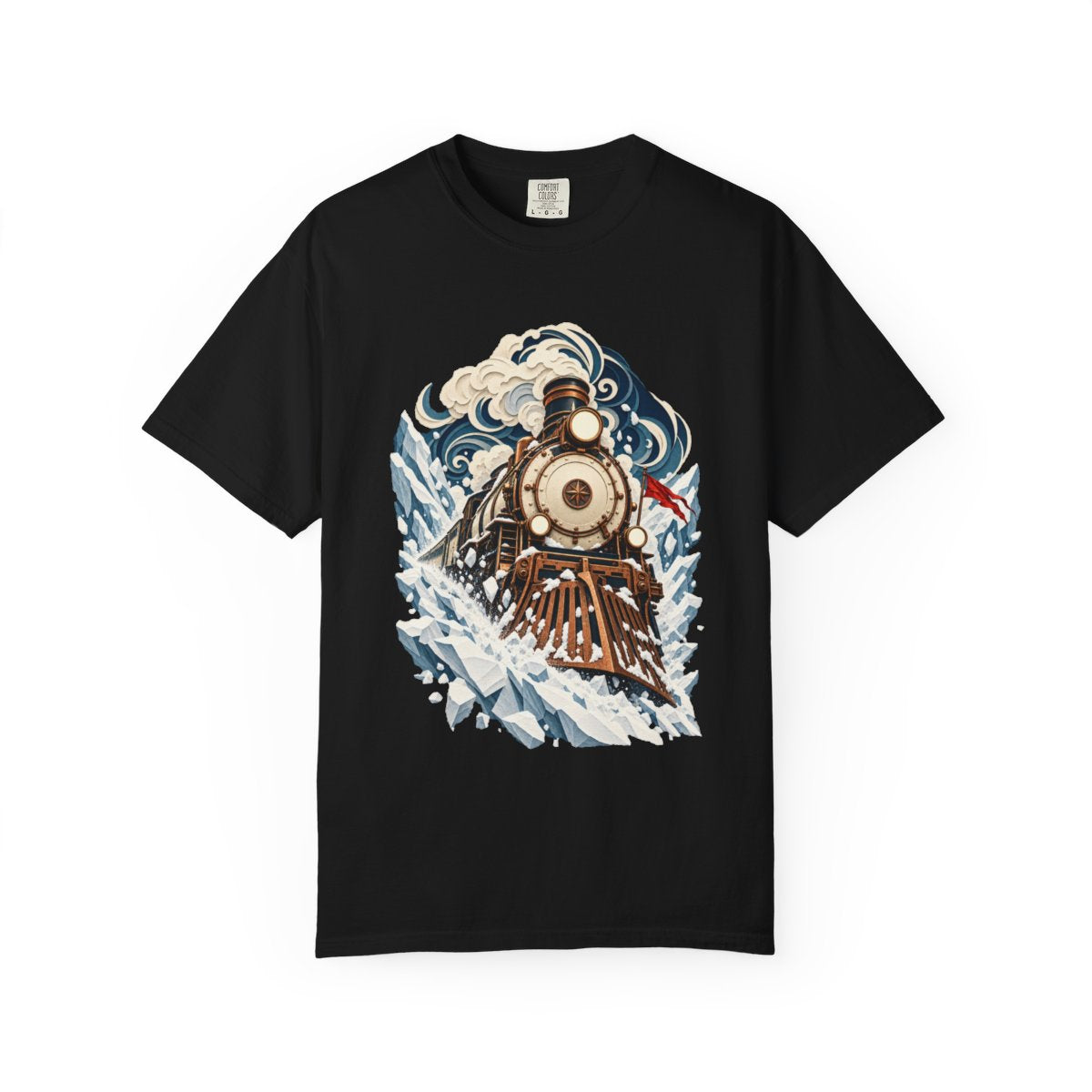 Whiteout Express Tee large front print on a Black Comfort Colors 1717 tee