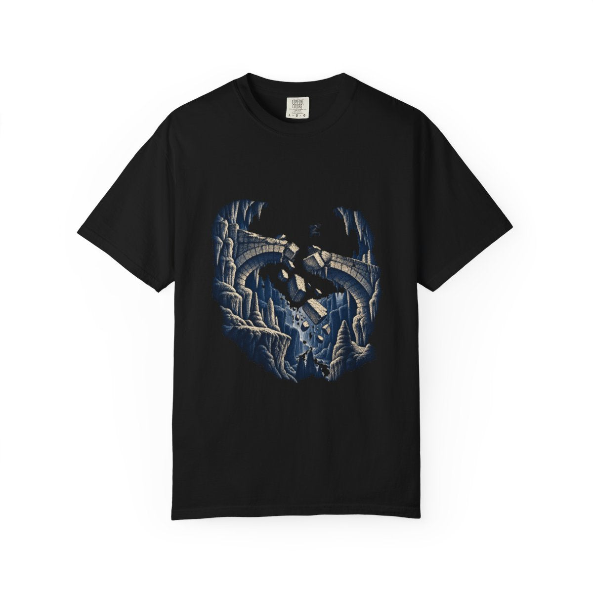 Bridge in Pieces Tee large front print on a Black Comfort Colors 1717 tee