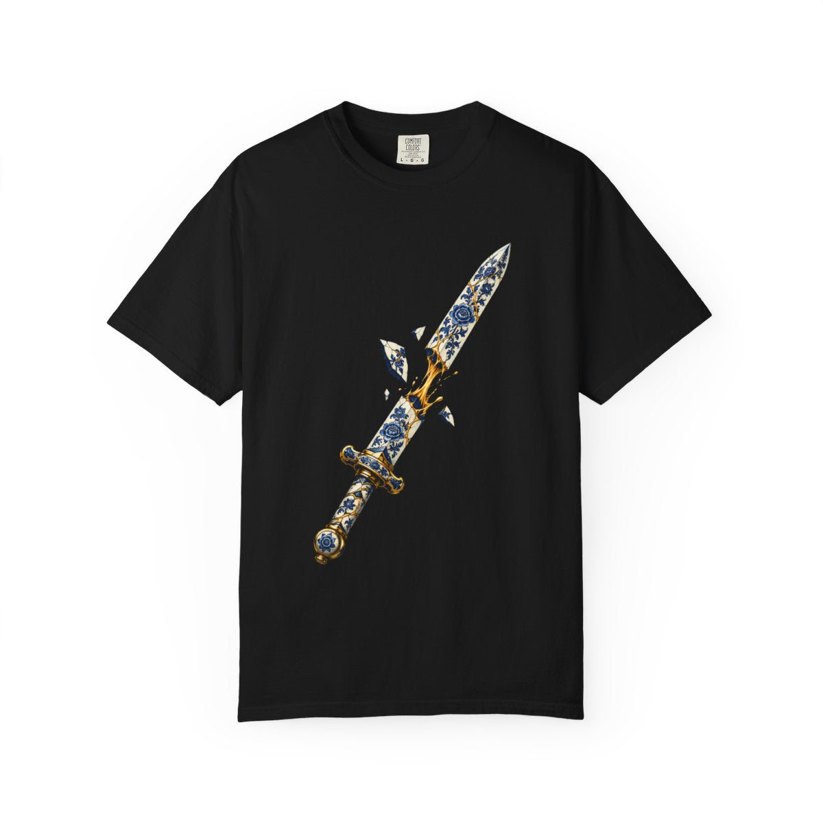 Sword Reforged Tee large front print on a Black Comfort Colors 1717 tee