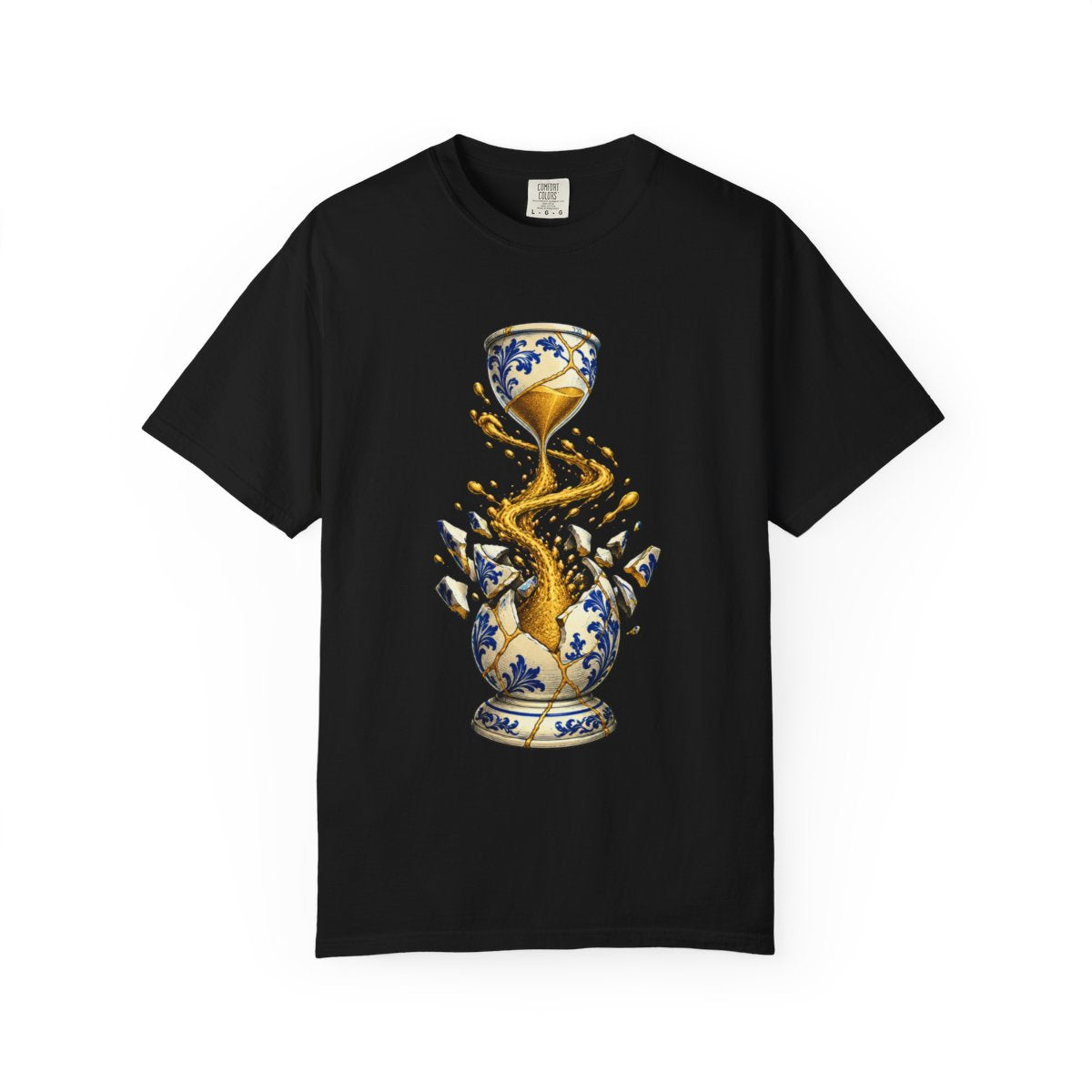 Time Unbound Tee large front print on a Black Comfort Colors 1717 tee