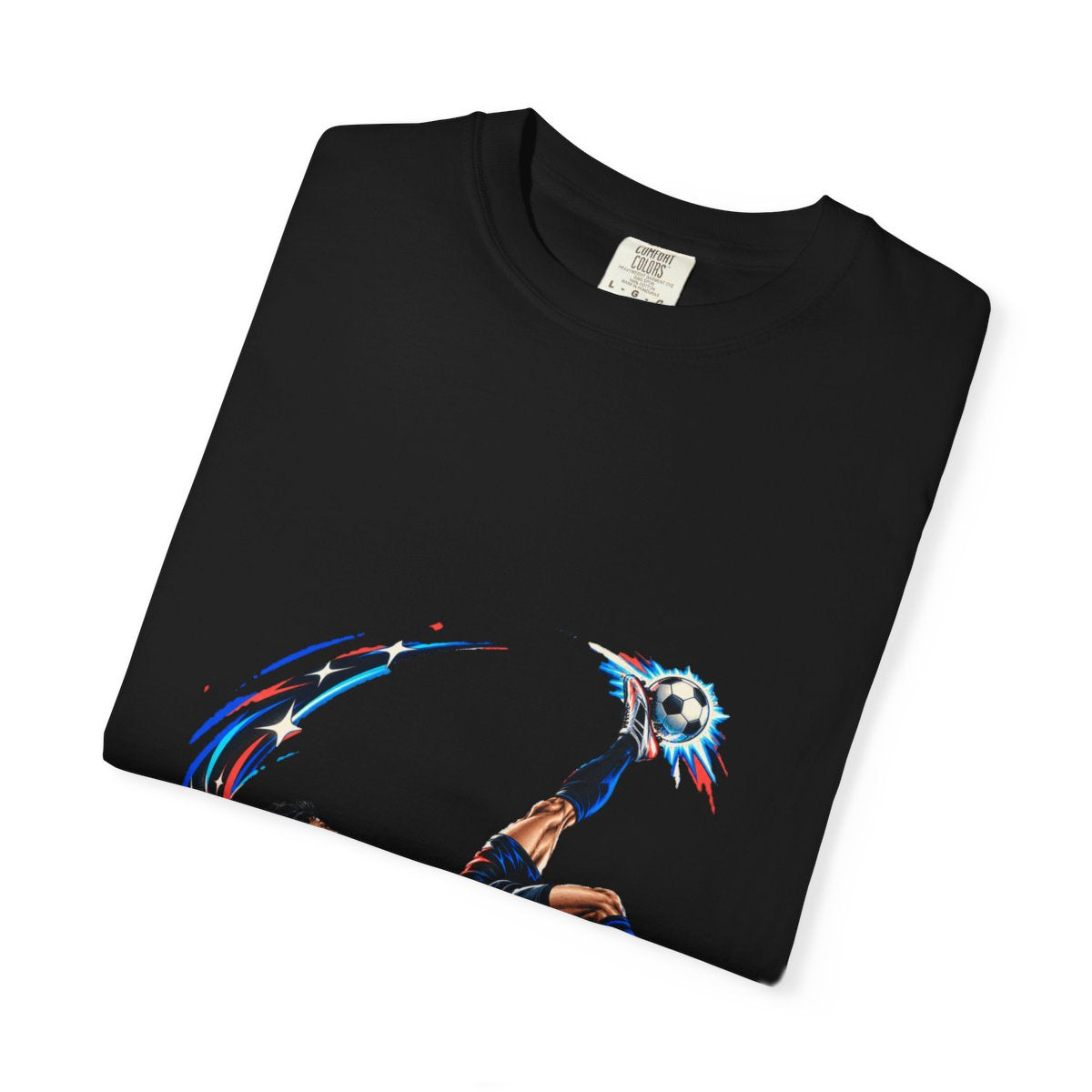Bicycle Kick Tee folded front print detail