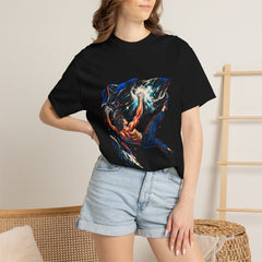 Chalk Burst Tee worn Printify context view on a Black Comfort Colors 1717 tee