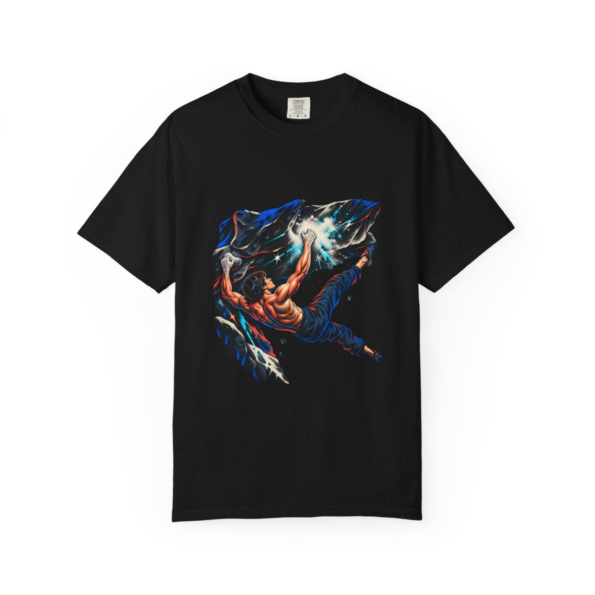Chalk Burst Tee large front print on a Black Comfort Colors 1717 tee