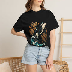 Orca Breach Tee worn Printify context view on a Black Comfort Colors 1717 tee