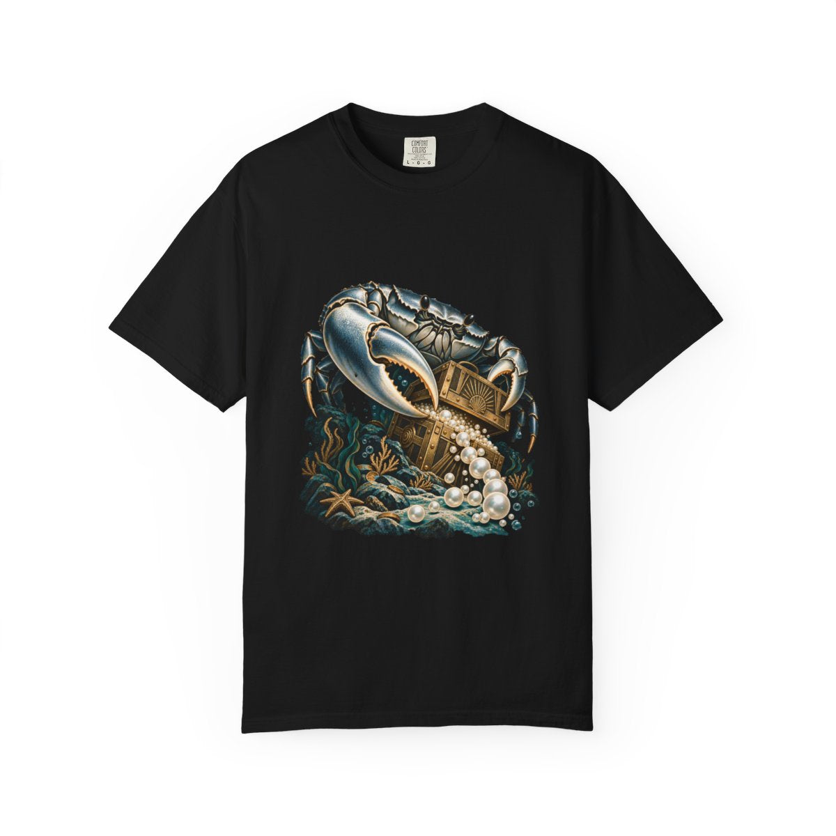 Pearl Thief Tee large front print on a Black Comfort Colors 1717 tee