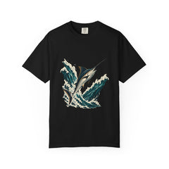 Swordfish Slash Tee large front print on a Black Comfort Colors 1717 tee