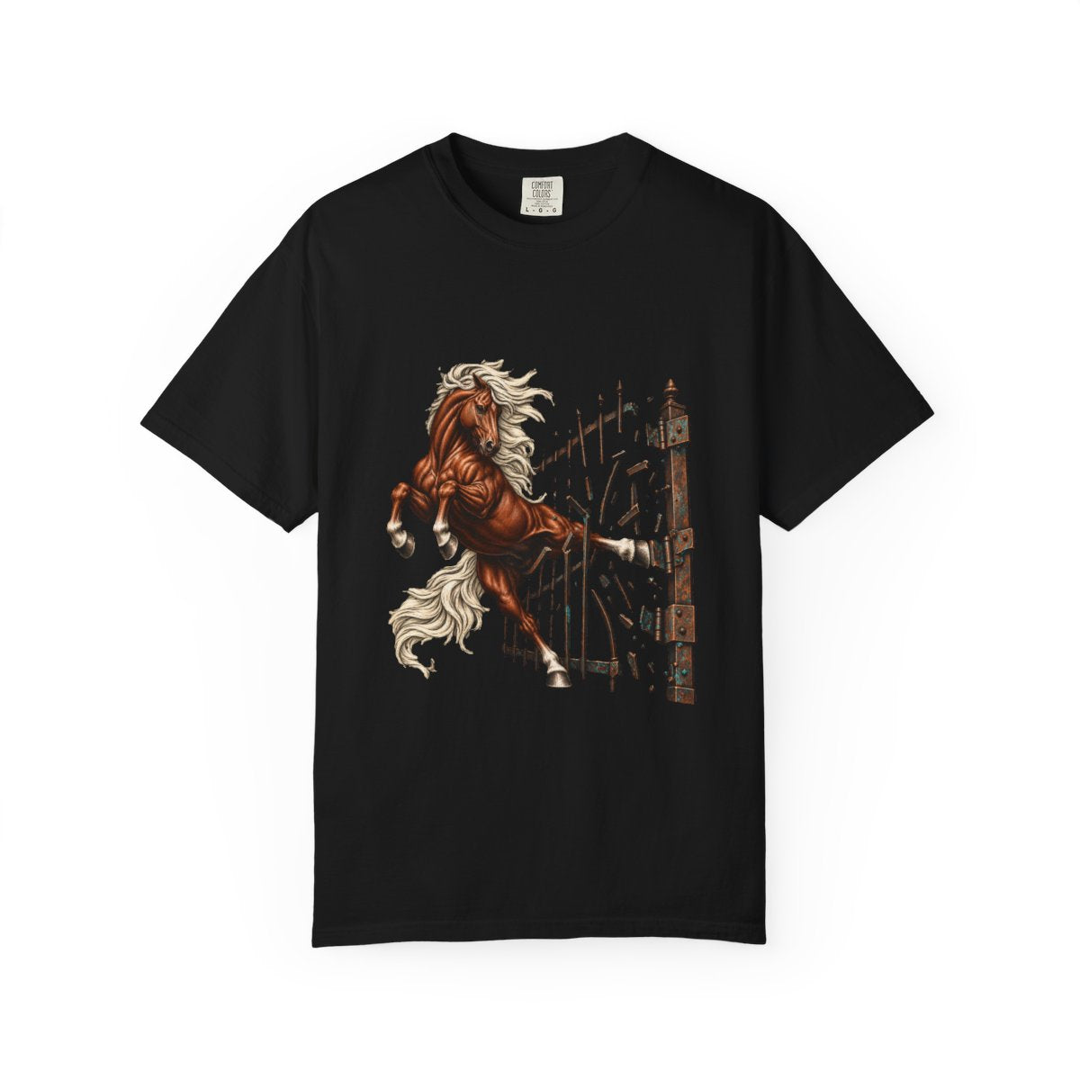 Jailbreak Bronco Tee large front print on a Black Comfort Colors 1717 tee