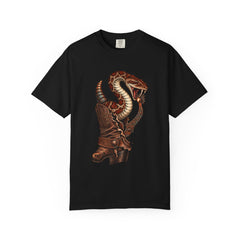 Rattler's Boot Tee large front print on a Black Comfort Colors 1717 tee