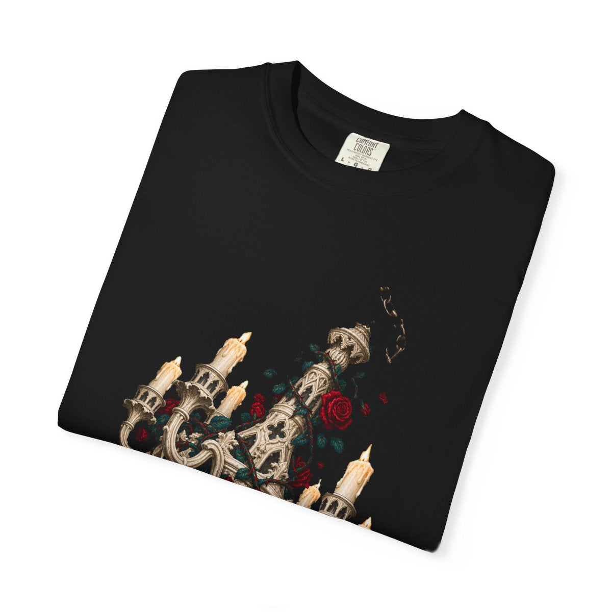 Falling Chandelier Tee folded front print detail