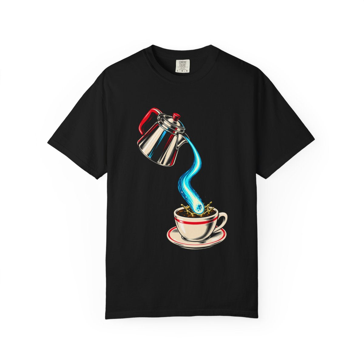Comet in a Cup Tee large front print on a Black Comfort Colors 1717 tee