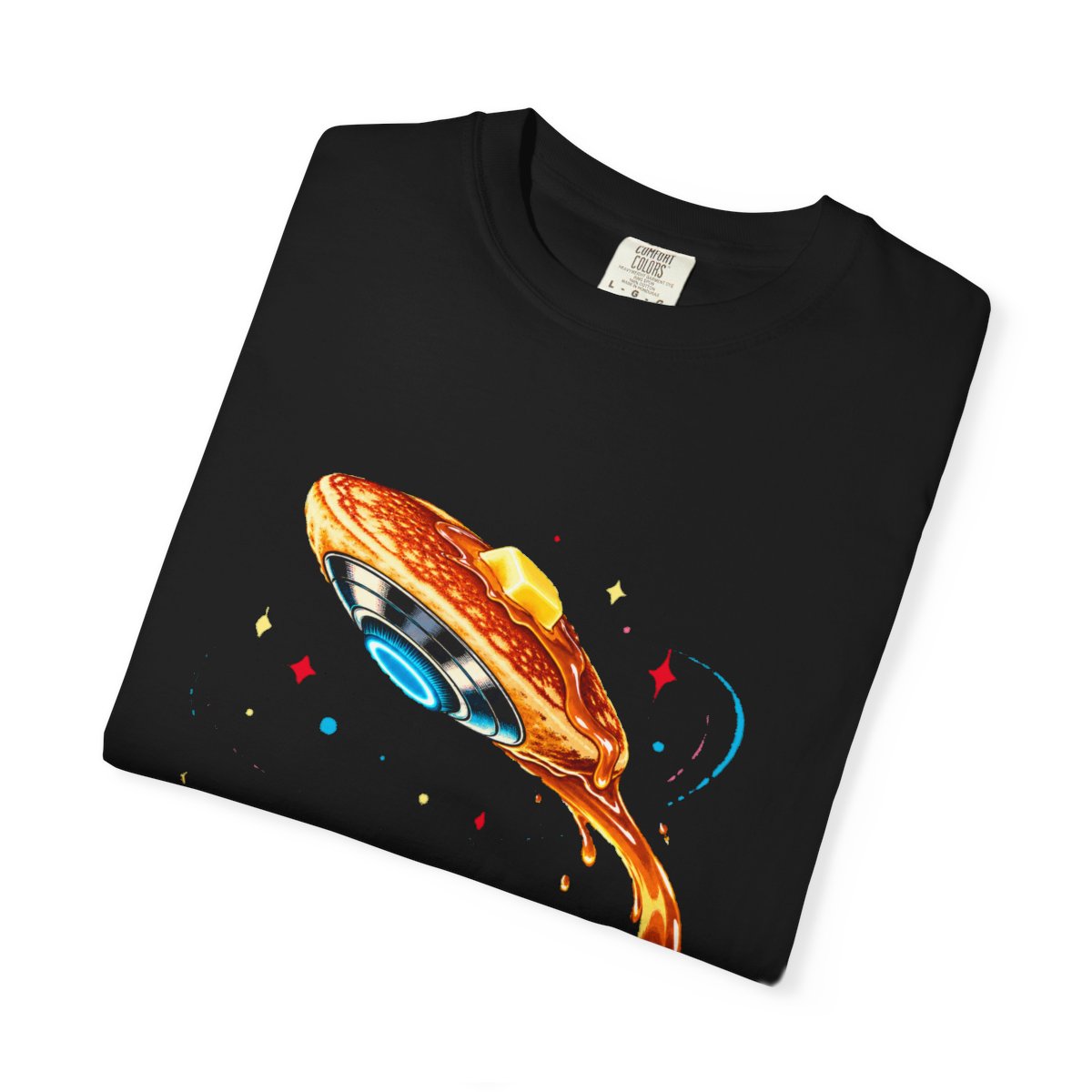 Flip the Saucer Tee folded front print detail