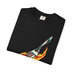 Fork vs. Meteor Tee folded front print detail