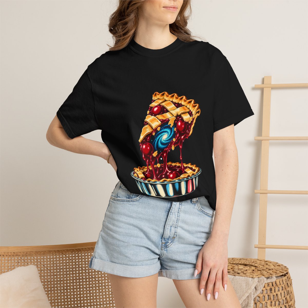 Pie in the Sky Tee worn Printify context view on a Black Comfort Colors 1717 tee