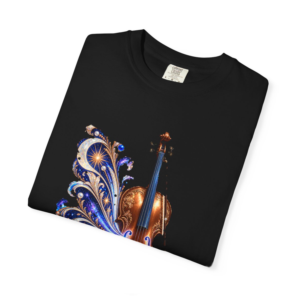 Light in the Cello Tee folded front print detail