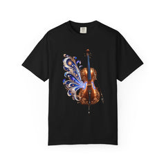 Light in the Cello Tee large front print on a Black Comfort Colors 1717 tee