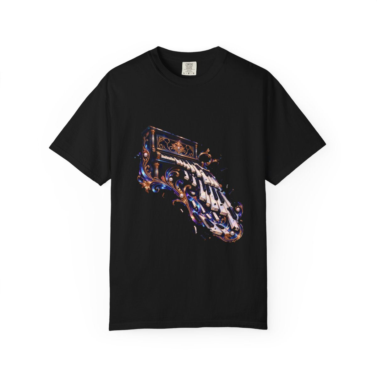 Runaway Keys Tee large front print on a Black Comfort Colors 1717 tee