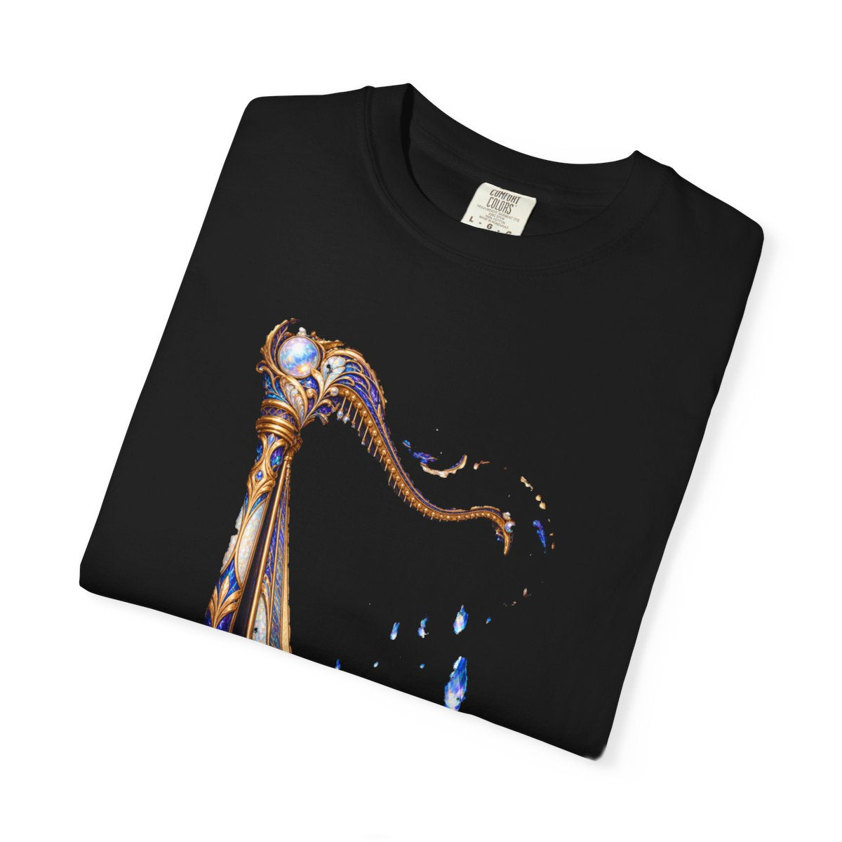 The Rain Harp Tee folded front print detail