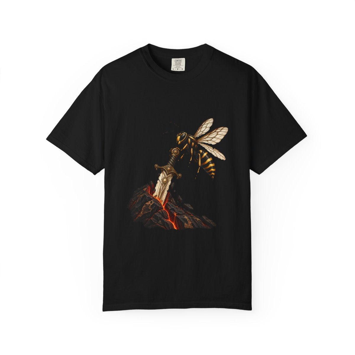 Wasp Blade Tee large front print on a Black Comfort Colors 1717 tee