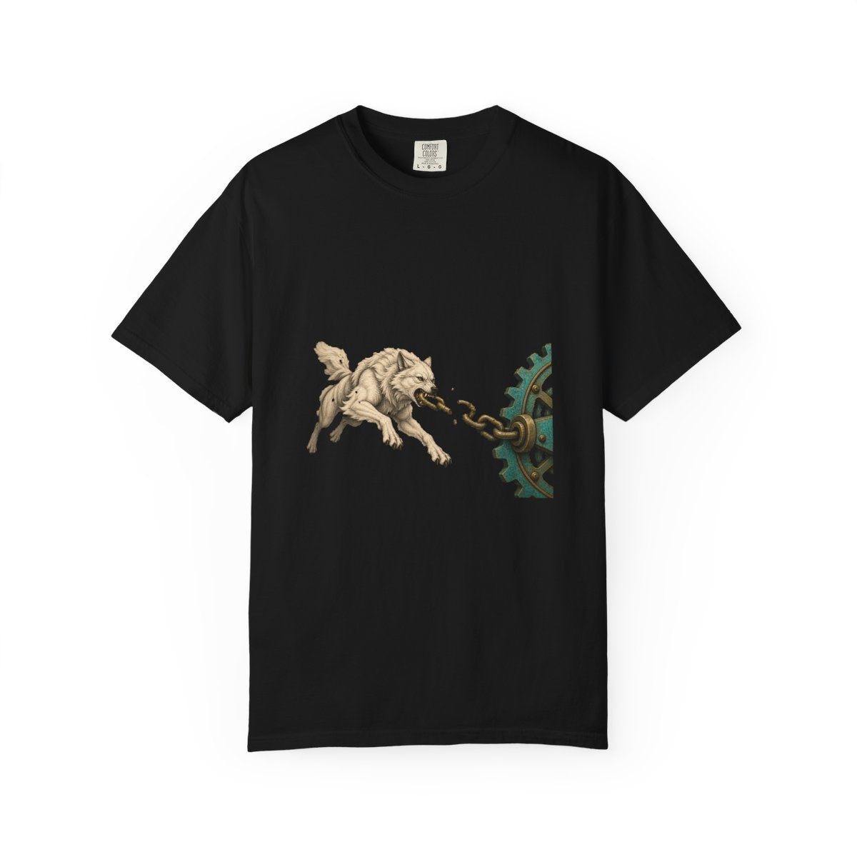 Break the Chain Tee large front print on a Black Comfort Colors 1717 tee