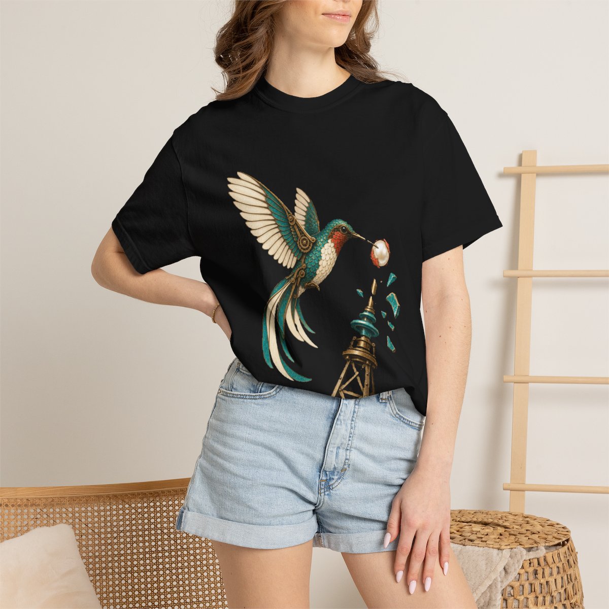 Spark Thief Tee worn Printify context view on a Black Comfort Colors 1717 tee