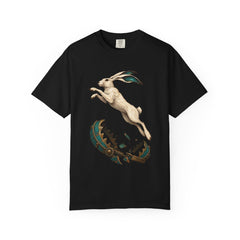 Spring Hare Tee large front print on a Black Comfort Colors 1717 tee
