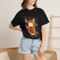 Door in the Quilt Tee worn Printify context view on a Black Comfort Colors 1717 tee