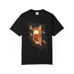 Door in the Quilt Tee large front print on a Black Comfort Colors 1717 tee