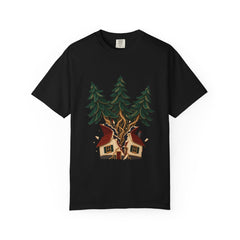 House Unstitched Tee large front print on a Black Comfort Colors 1717 tee