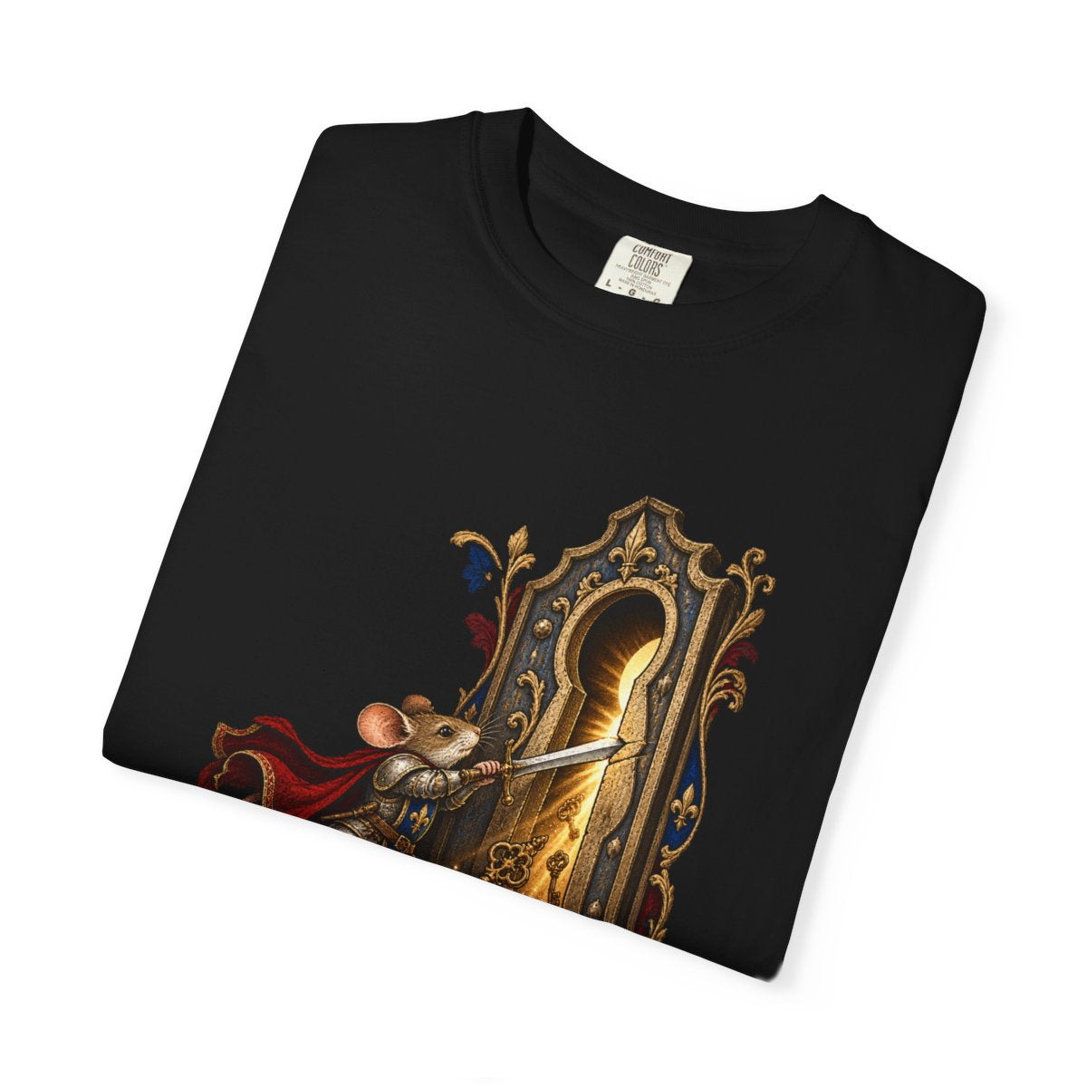 Keyhole Knight Tee folded front print detail