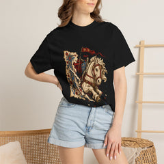 Paper Steed Tee worn Printify context view on a Black Comfort Colors 1717 tee