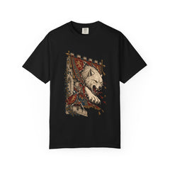 Wolf at the Wall Tee large front print on a Black Comfort Colors 1717 tee