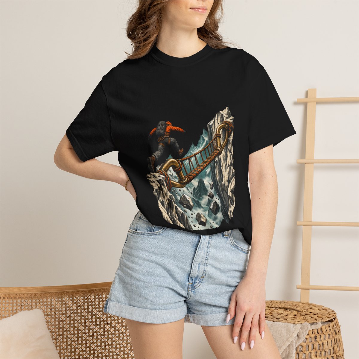 Bridge the Gap Tee worn Printify context view on a Black Comfort Colors 1717 tee