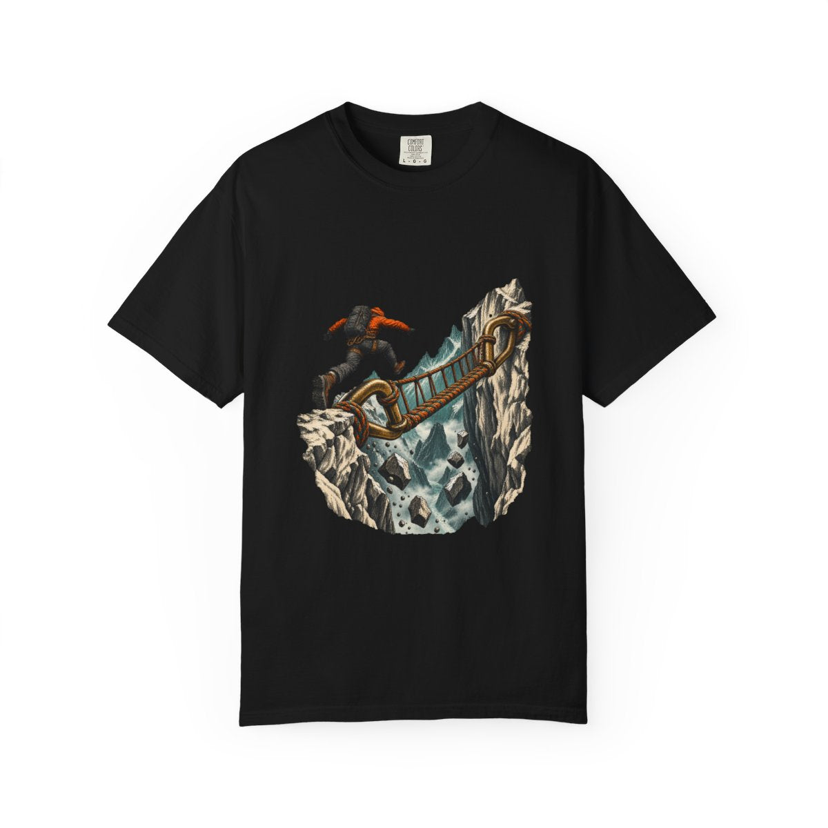 Bridge the Gap Tee large front print on a Black Comfort Colors 1717 tee