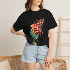 Comet Orchid Tee worn Printify context view on a Black Comfort Colors 1717 tee