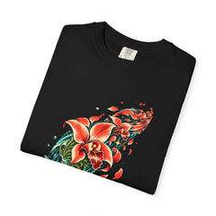 Comet Orchid Tee folded front print detail