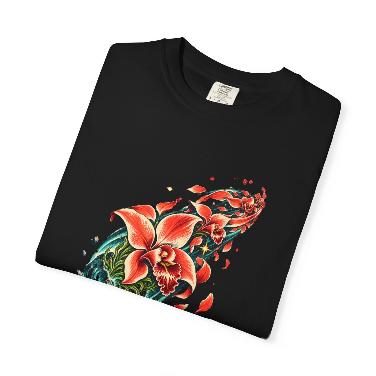 Comet Orchid Tee folded front print detail