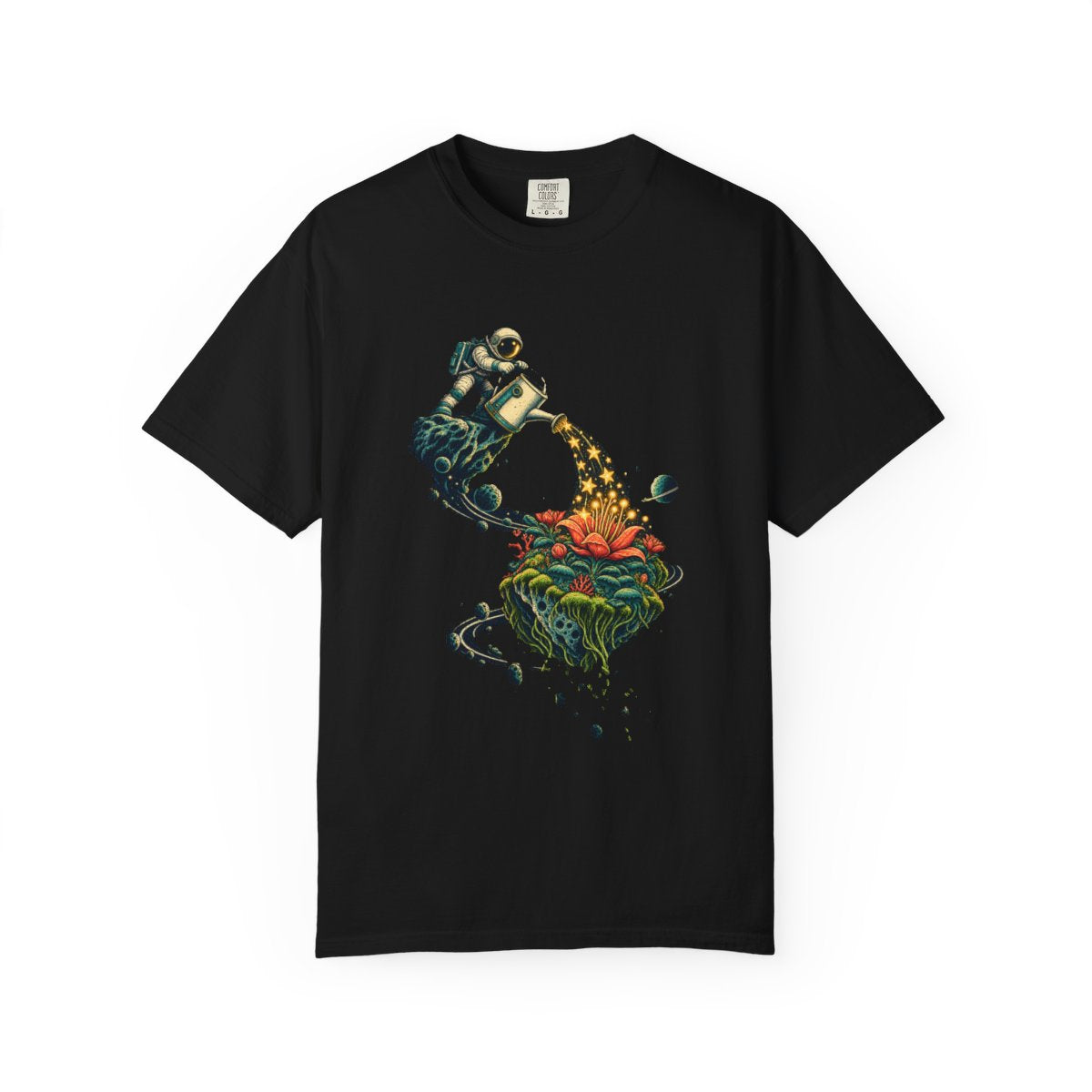 Water the Stars Tee large front print on a Black Comfort Colors 1717 tee