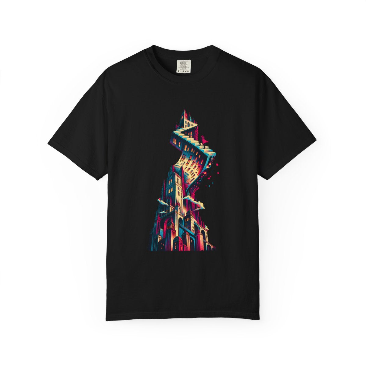 City Fold Tee large front print on a Black Comfort Colors 1717 tee