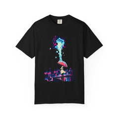 Pixel Falls Tee large front print on a Black Comfort Colors 1717 tee