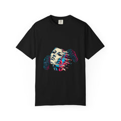 Static Mask Tee large front print on a Black Comfort Colors 1717 tee