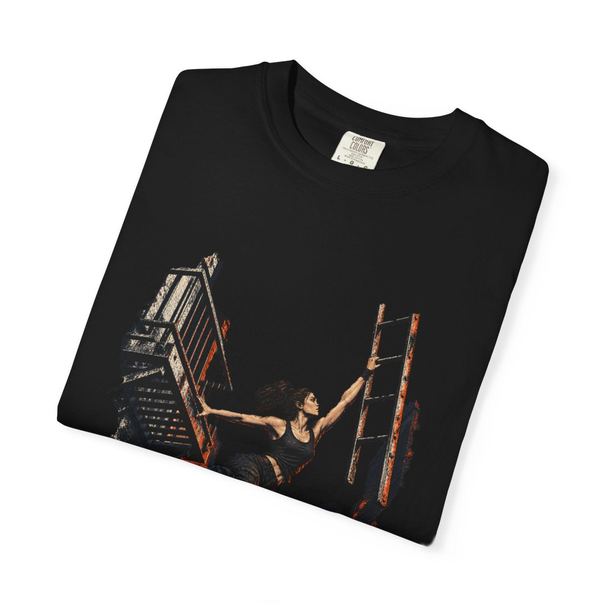 Catch the Ladder Tee folded front print detail