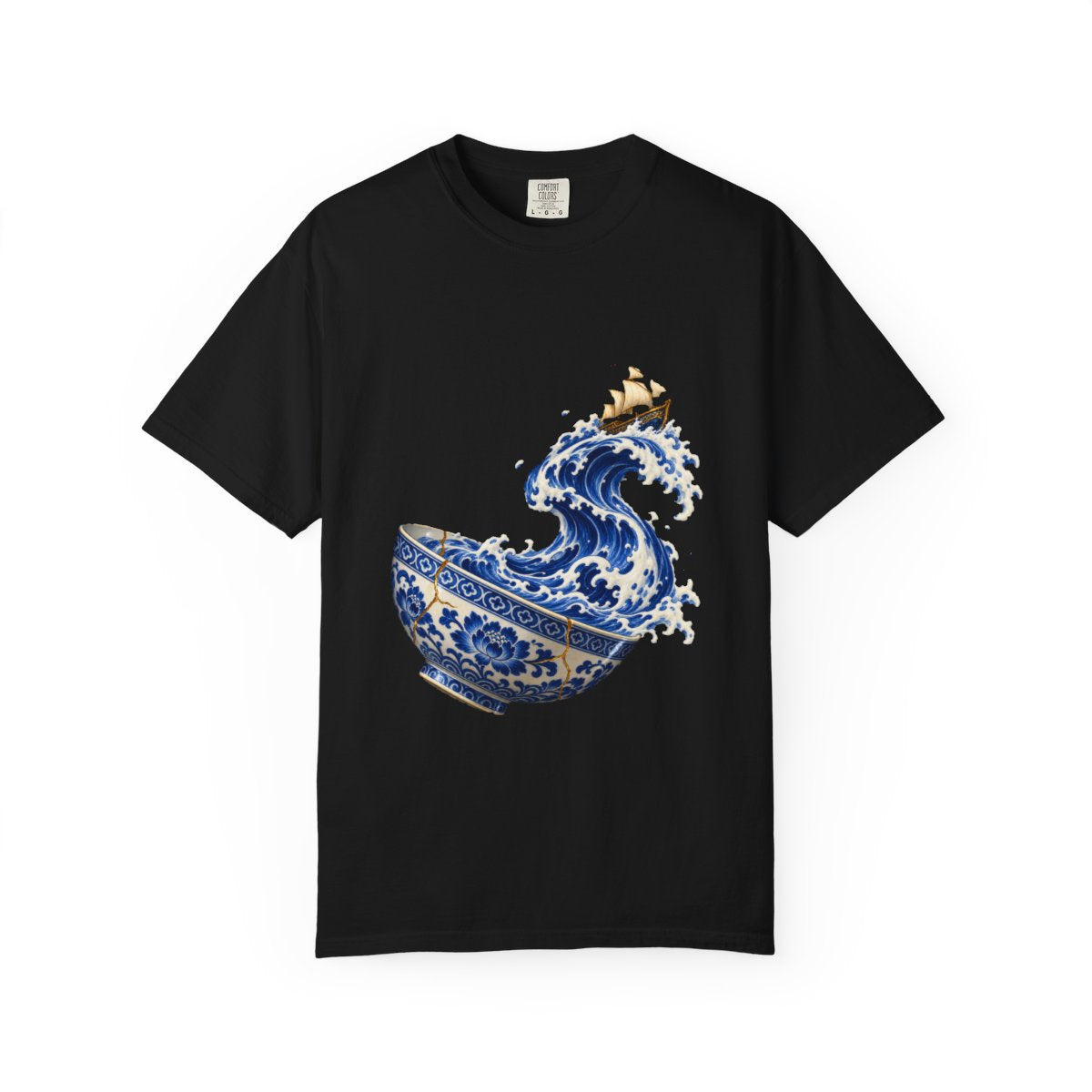 Bowl at Sea Tee large front print on a Black Comfort Colors 1717 tee