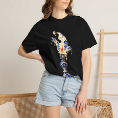 Candle Ghost Tee worn Printify context view on a Black Comfort Colors 1717 tee