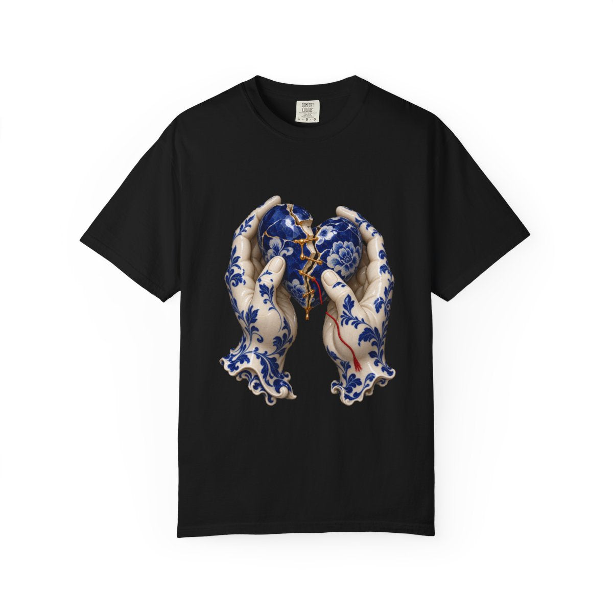 Golden Seam Tee large front print on a Black Comfort Colors 1717 tee