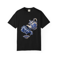Tea Tempest Tee large front print on a Black Comfort Colors 1717 tee