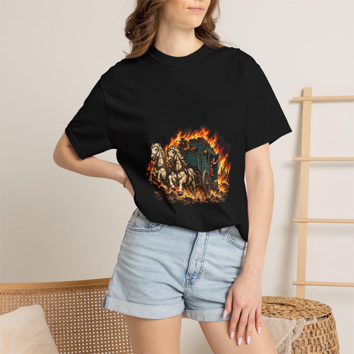 Last Coach Out Tee worn Printify context view on a Black Comfort Colors 1717 tee