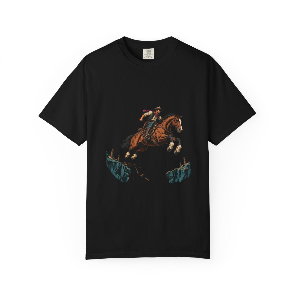 Over the Gorge Tee large front print on a Black Comfort Colors 1717 tee
